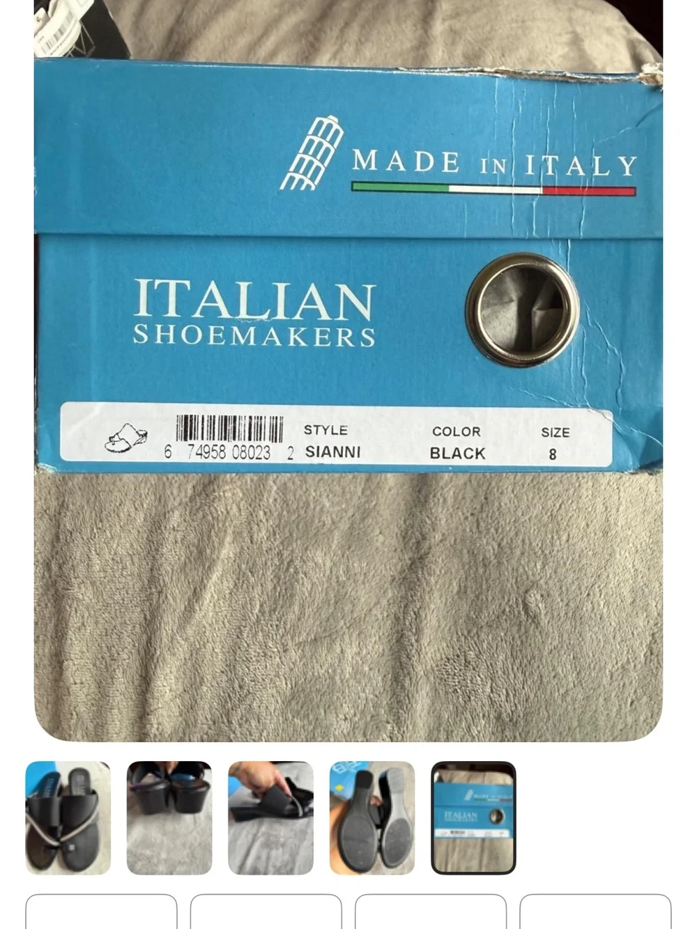 Italian Shoemakers Black Slide Sandals with Rhinestone Strap